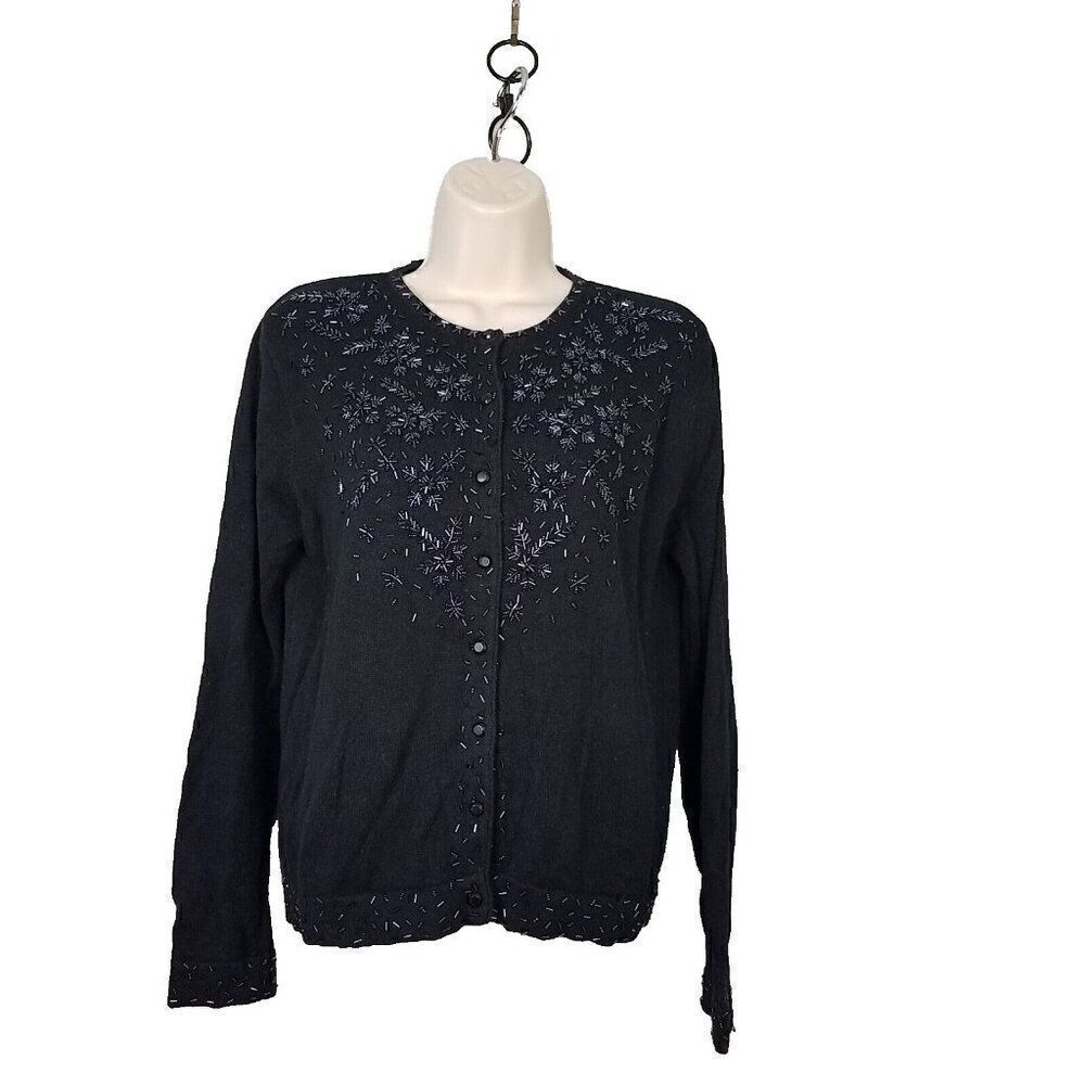 Kathie Lee Collection S Elegant Cardigan Black Be… - image 1